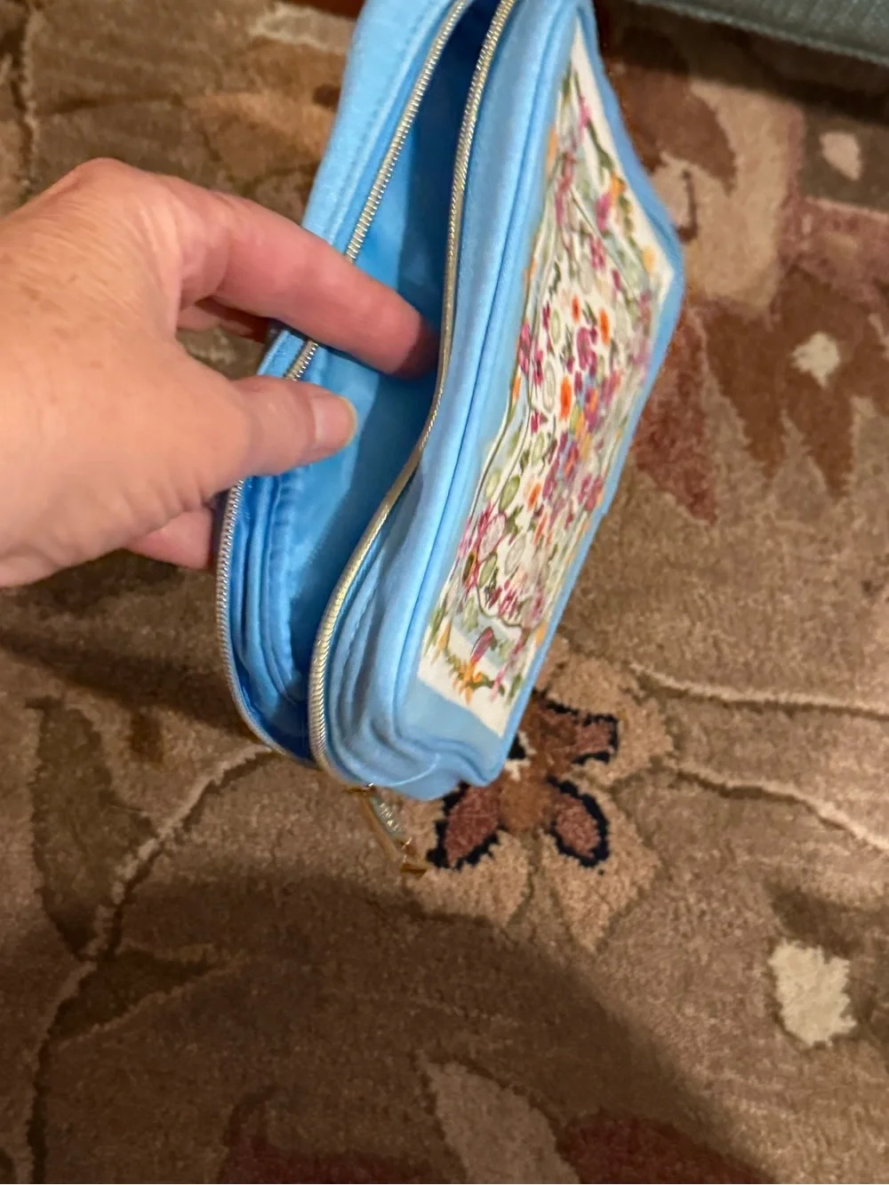 Estee Lauder Blue Floral Embroidered Cosmetic Case